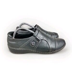 Clarks Collection Black Pebble Leather Women's Size 10W‎ Loafers